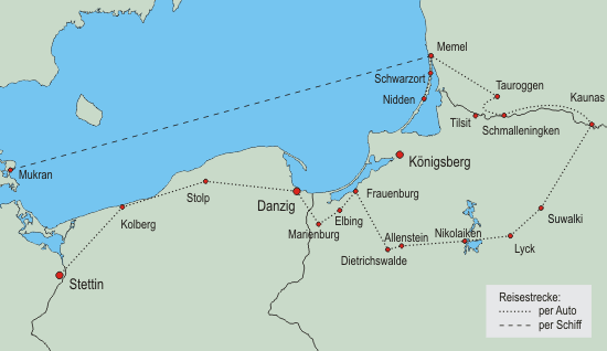 Die Reisestrecke von Stettin bis Mukran